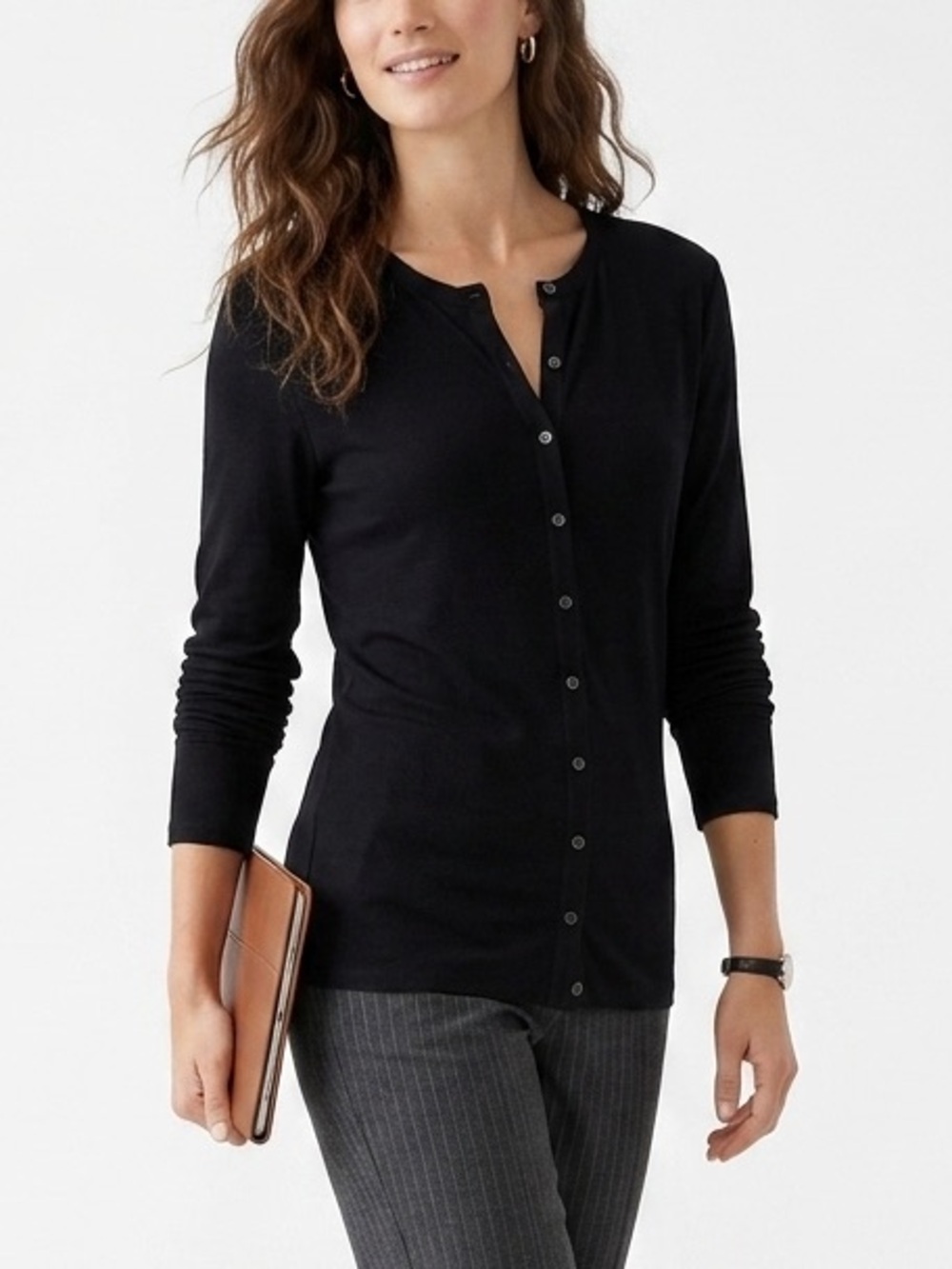 Danier Black Light Weight Button-Front Cardigan 260 work school Office travel